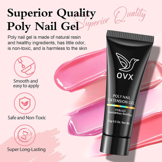 Poly Nail Extension Gel Kit - 10 Colors, Professional Acrylic Nail Art Kit for Beginners with UV Light and Tools