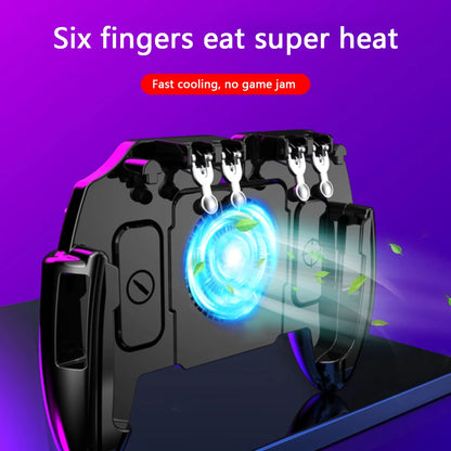 6 Fingers Cooling Button Gamepad Grip Mobile Gaming for PUBG Game Controller Joystick Support 4.7-6.5 inch Screen Mobile Phone