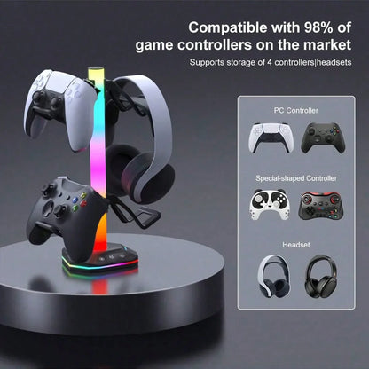 RGB Gaming Headset Stand With USB-C, 10 Light Modes, Non-Slip Rubber Base - Perfect Desktop Accessory, Ideal Gift For Gamers
