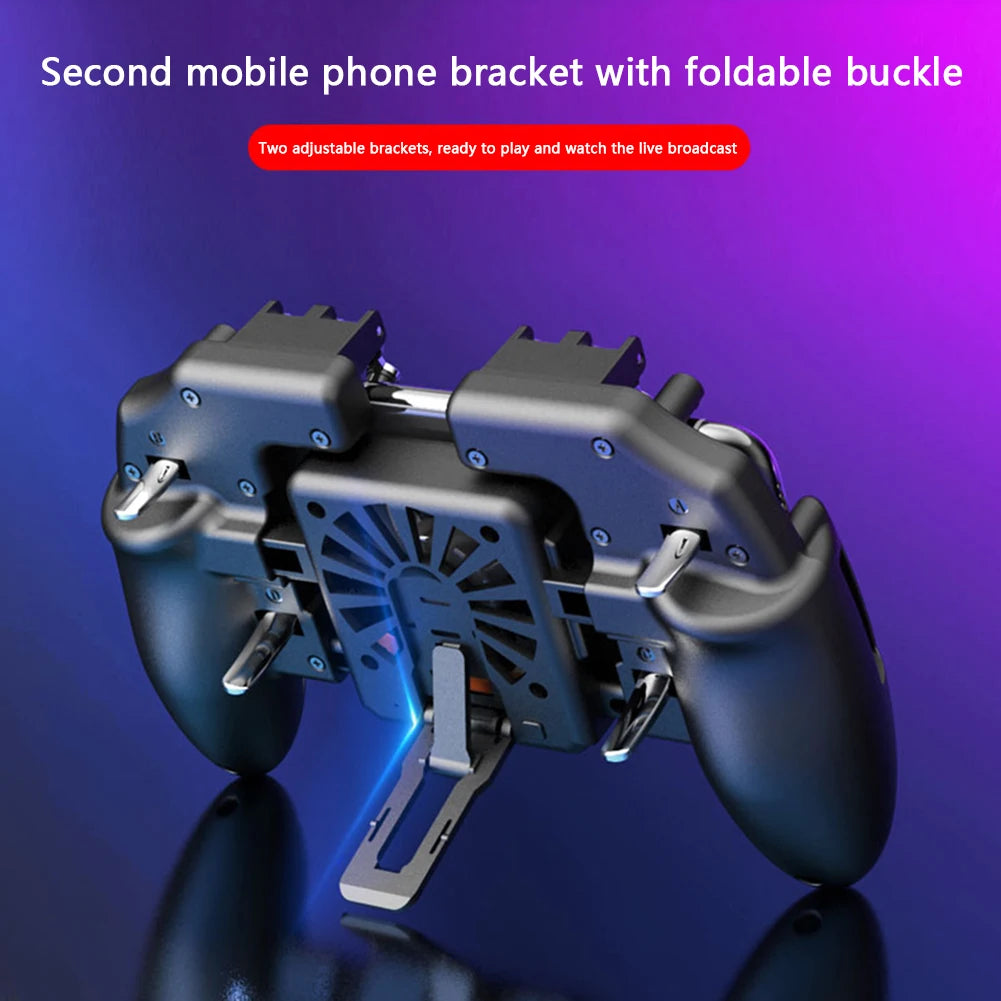 6 Fingers Cooling Button Gamepad Grip Mobile Gaming for PUBG Game Controller Joystick Support 4.7-6.5 inch Screen Mobile Phone
