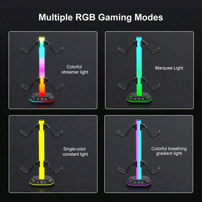 RGB Gaming Headset Stand With USB-C, 10 Light Modes, Non-Slip Rubber Base - Perfect Desktop Accessory, Ideal Gift For Gamers