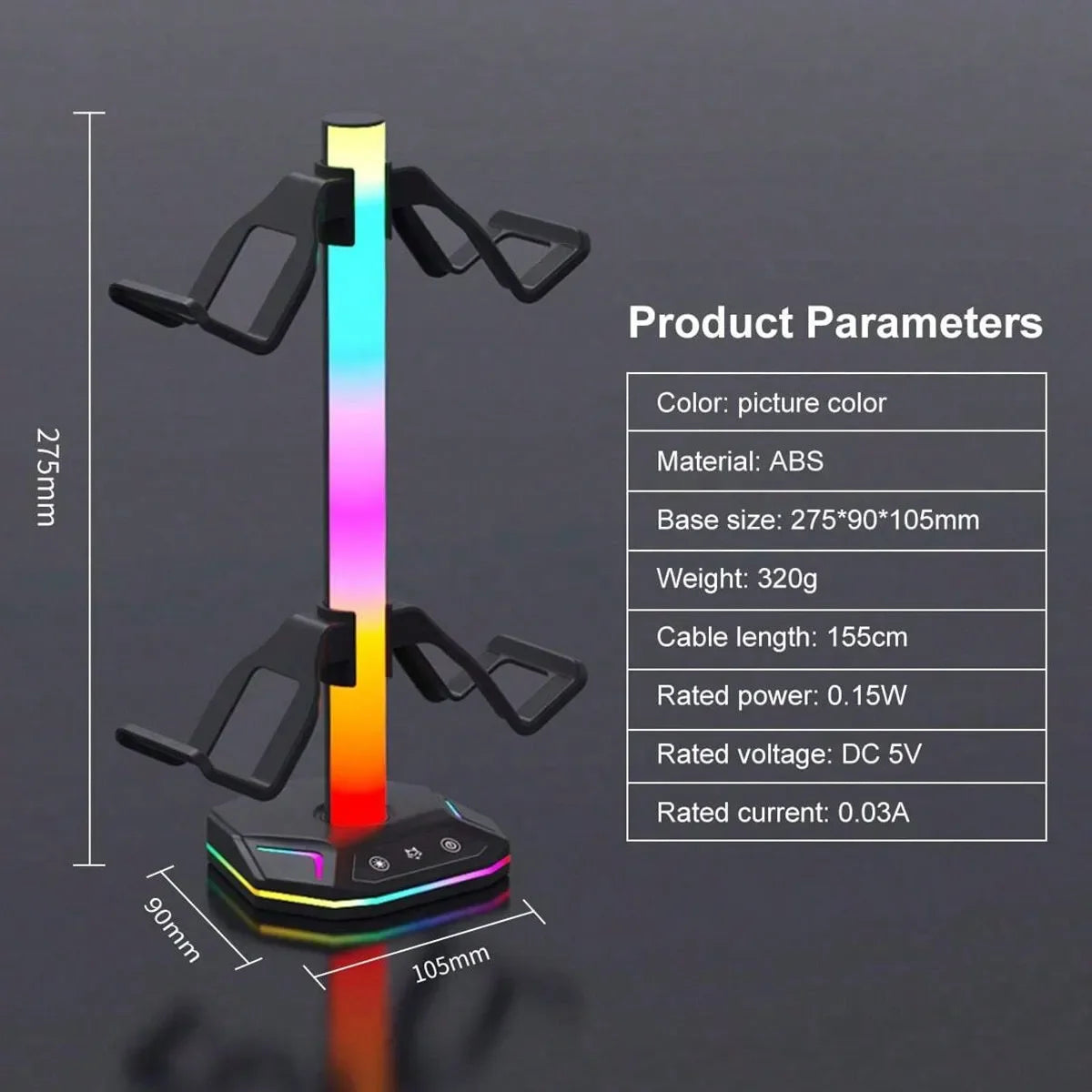 RGB Gaming Headset Stand With USB-C, 10 Light Modes, Non-Slip Rubber Base - Perfect Desktop Accessory, Ideal Gift For Gamers