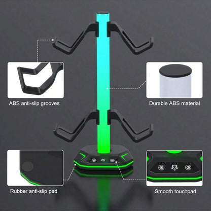 RGB Gaming Headset Stand With USB-C, 10 Light Modes, Non-Slip Rubber Base - Perfect Desktop Accessory, Ideal Gift For Gamers