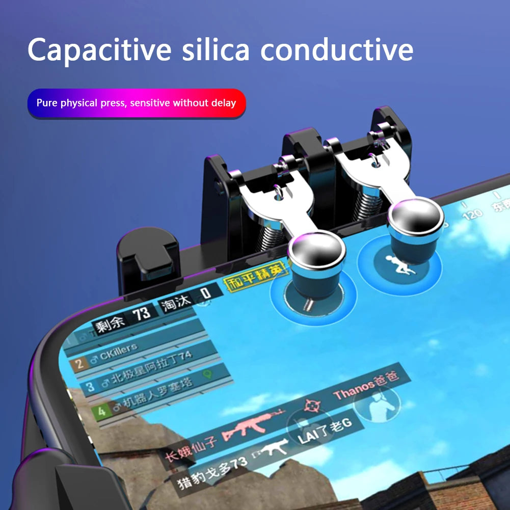6 Fingers Cooling Button Gamepad Grip Mobile Gaming for PUBG Game Controller Joystick Support 4.7-6.5 inch Screen Mobile Phone