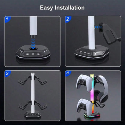RGB Gaming Headset Stand With USB-C, 10 Light Modes, Non-Slip Rubber Base - Perfect Desktop Accessory, Ideal Gift For Gamers